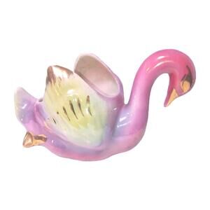 Vintage Mid Century Modern Ceramic Pottery Gold Gilded Pink/Fusia  Swan Planter
